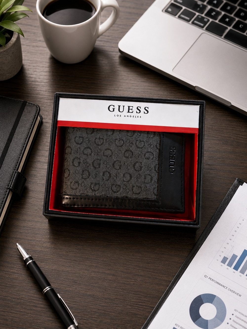 GUESS Black and Gray Signature Money Clip Wallet